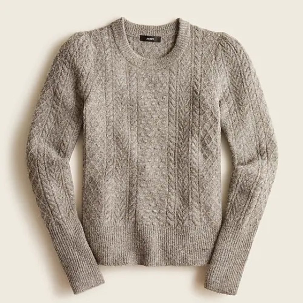 Stretch wool cable-knit crewneck sweater